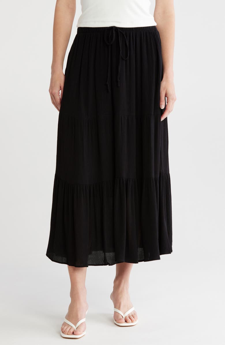 CHELSEA AND THEODORE Pleated Tiered Midi Skirt, Main, color, 