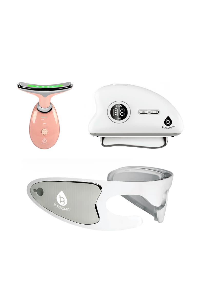 PURSONIC LED Rejuvenation Bundle - 7-in-1 Sculpting Wand, LED Eye Mask & LED Gua Sha Device, Main, color, White