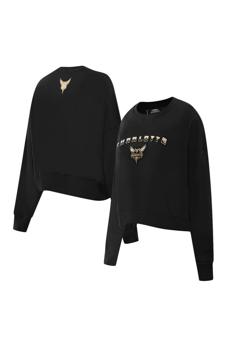PRO STANDARD Women's Pro Standard Black Charlotte Hornets Glam Cropped Pullover Sweatshirt, Main, color, Black