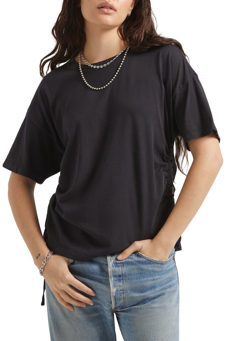 Carefree Organic Cotton Ruched T-Shirt, Main, color, BLACK
