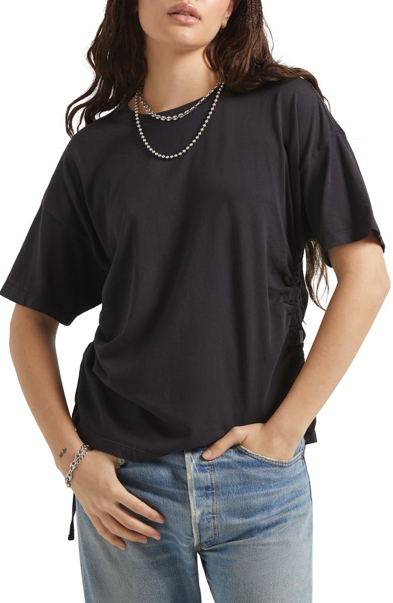 Brixton Carefree Organic Cotton Ruched T-Shirt, Main, color, Black