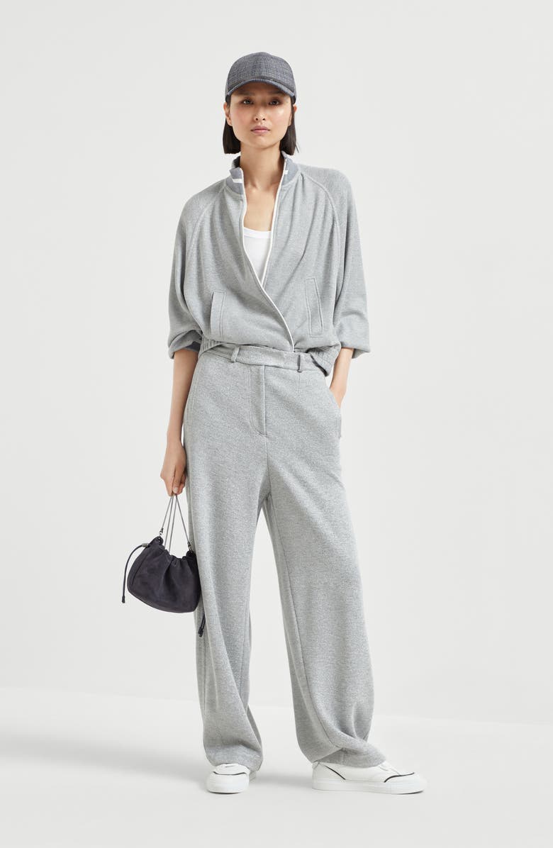 Brunello Cucinelli Sparkling piqué sweatshirt, Alternate, color, Silver