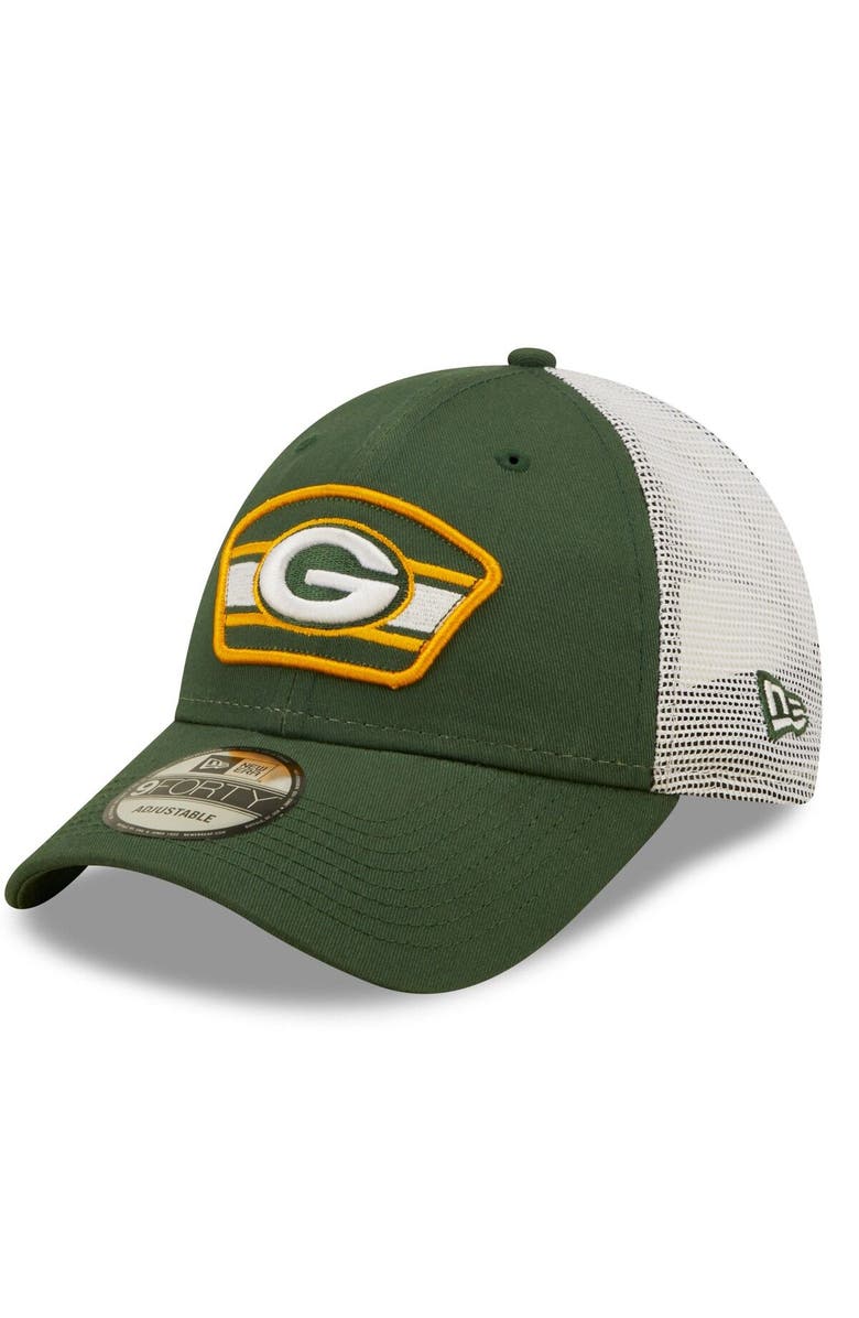 New Era Men's New Era Green/White Green Bay Packers Logo Patch Trucker 9FORTY Snapback Hat, Main, color, 