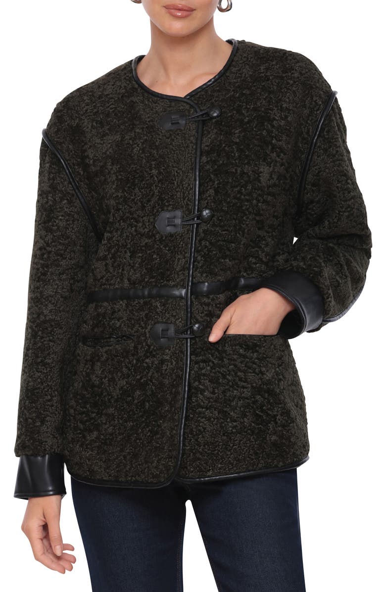 Avec Les Filles Faux Leather Trim Coat, Alternate, color, 