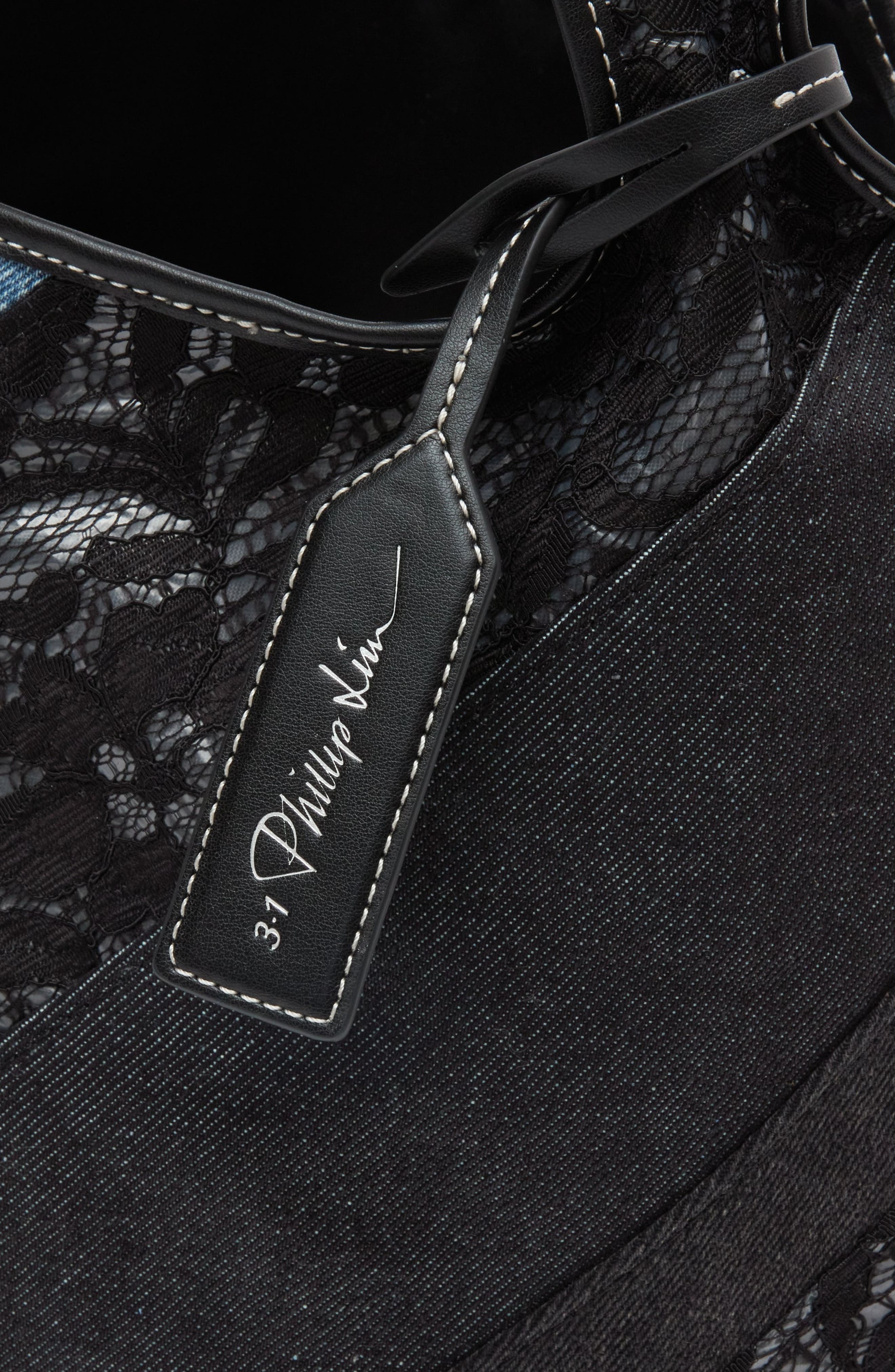 Lace Patchwork Denim Market Tote, Alternate, color, Black Multi