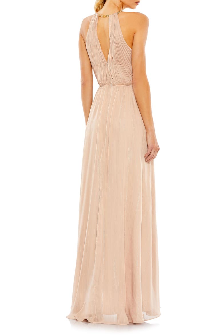 Chain Trim Keyhole Halter Neck A Line Gown, Alternate, color, BEIGE