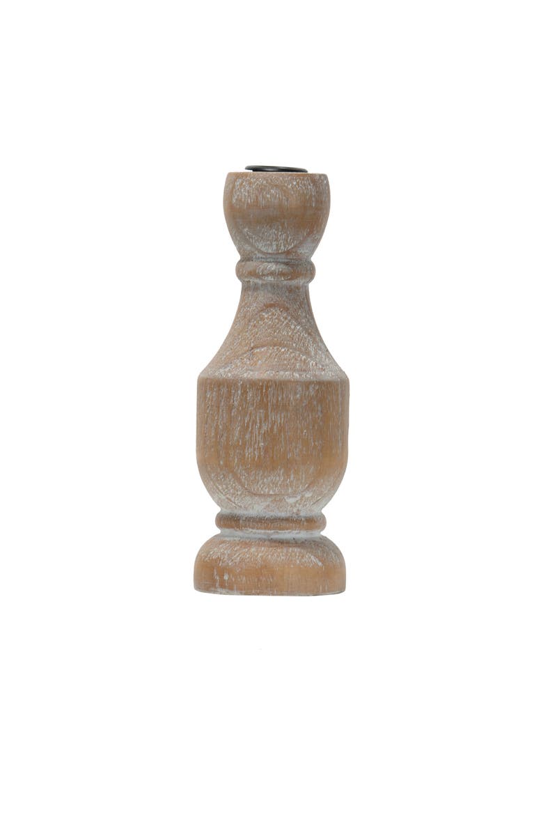 Natural Whitewashed Large Wood Taper Candle Holder, Alternate, color, Brown