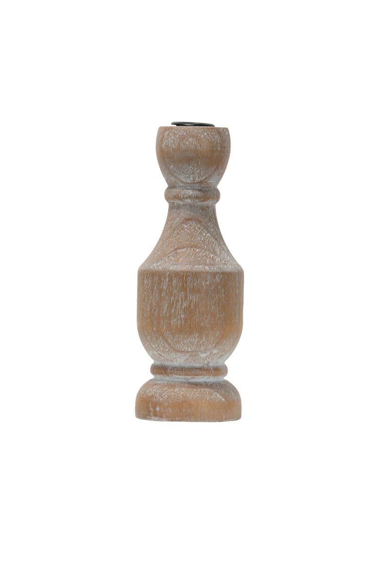 Foreside Home and Garden Natural Whitewashed Large Wood Taper Candle Holder, Alternate, color, Brown
