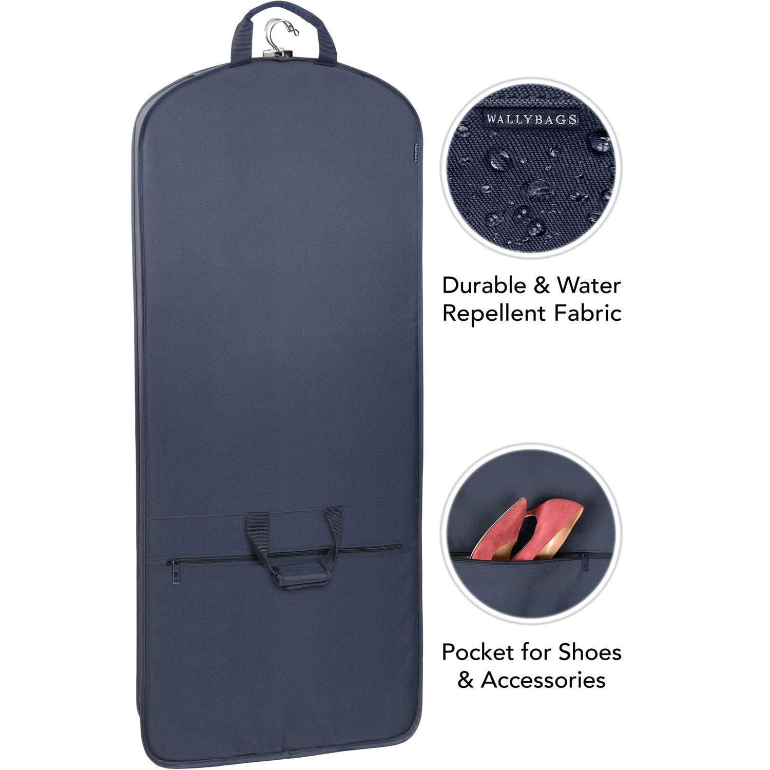 Wallybags 60" Premium Tri-Fold Travel Garment Bag with exterior pocket, Alternate, color, Navy