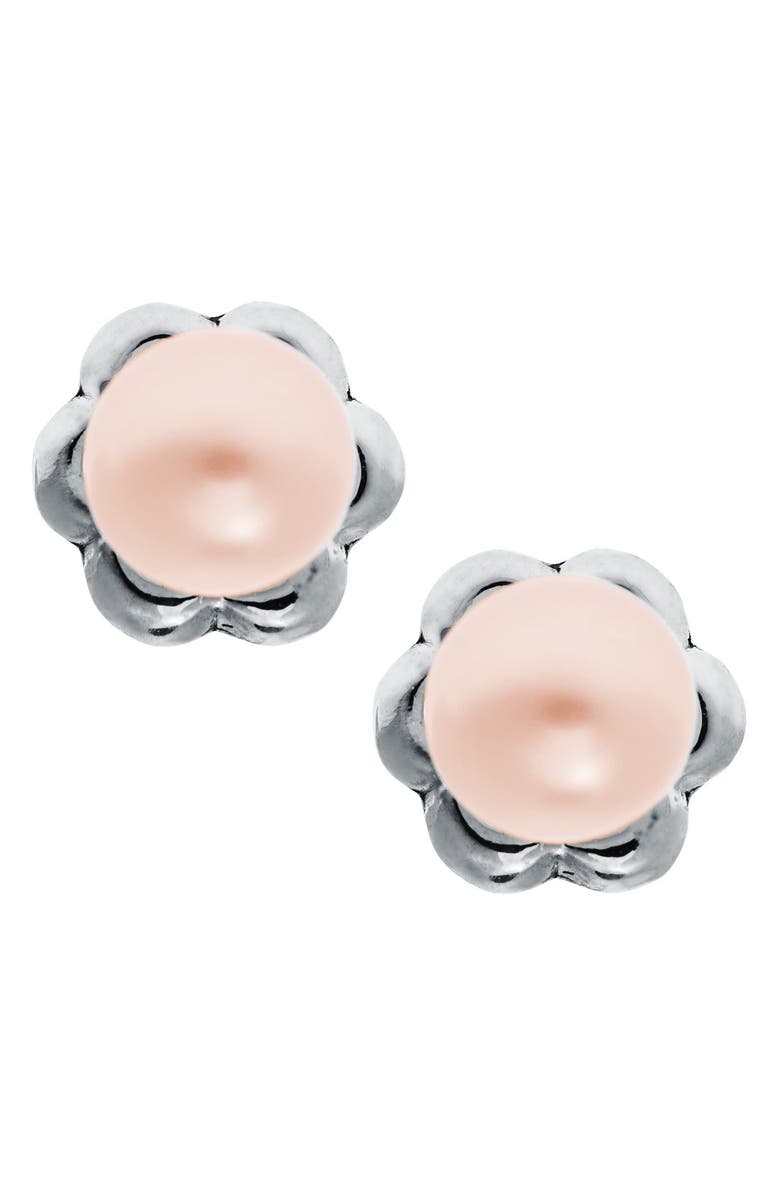 Mignonette Sterling Silver & Cultured Pearl Earrings, Main, color, Pink