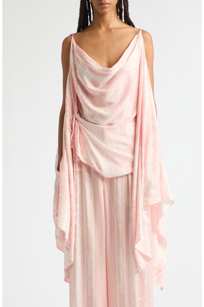 Foulard Print Open Shoulder Top, Alternate, color, OJD PINK/ WHITE
