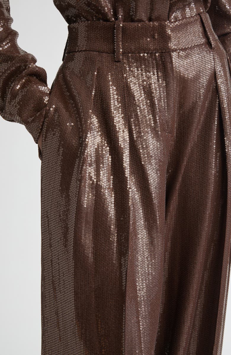 Michael Kors Collection Pleated Sequin Slouch Trousers, Alternate, color, Chocolate