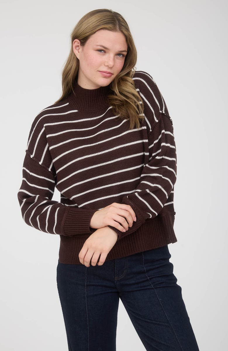 Blu Pepper Stripe Mock Neck Sweater, Alternate, color, Brown