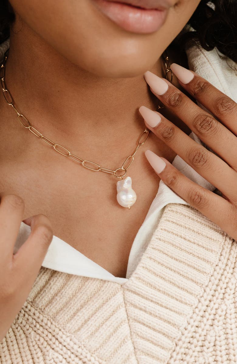 Ettika Freshwater Pearl Pendant Necklace, Alternate, color, Gold