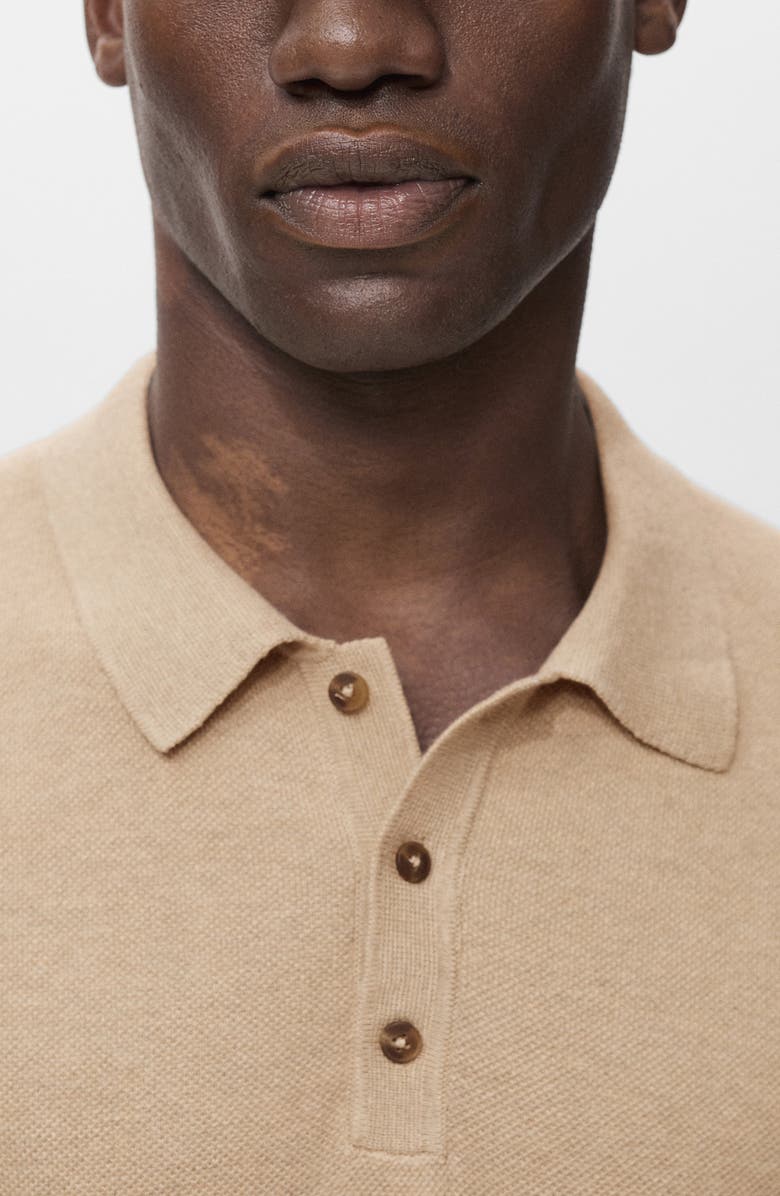 MANGO Band Collar Linen & Cotton Button-Up Shirt, Alternate, color, Beige