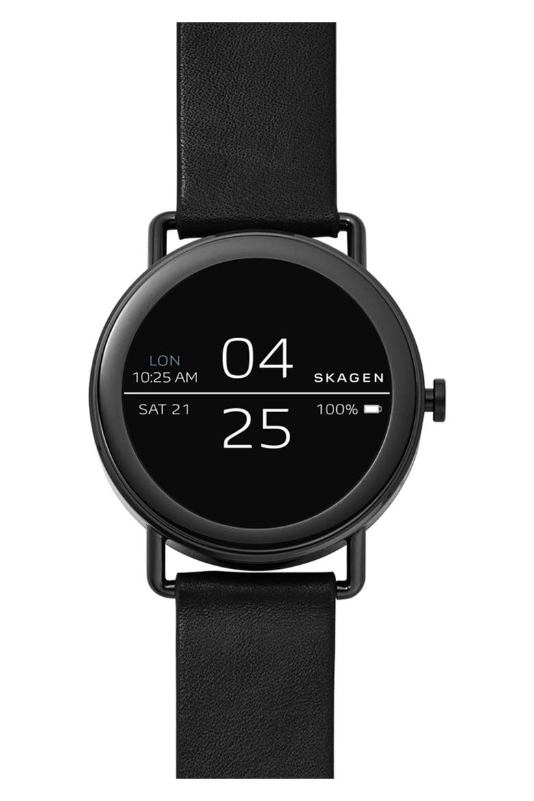 Falster Touchscreen Leather Strap Smart Watch, 42mm, Main, color, BLACK
