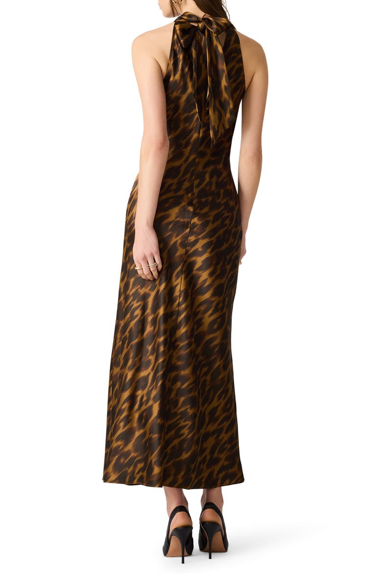 Alanah Leopard Print Halter Neck Midi Dress, Alternate, color, DARK TOFFEE