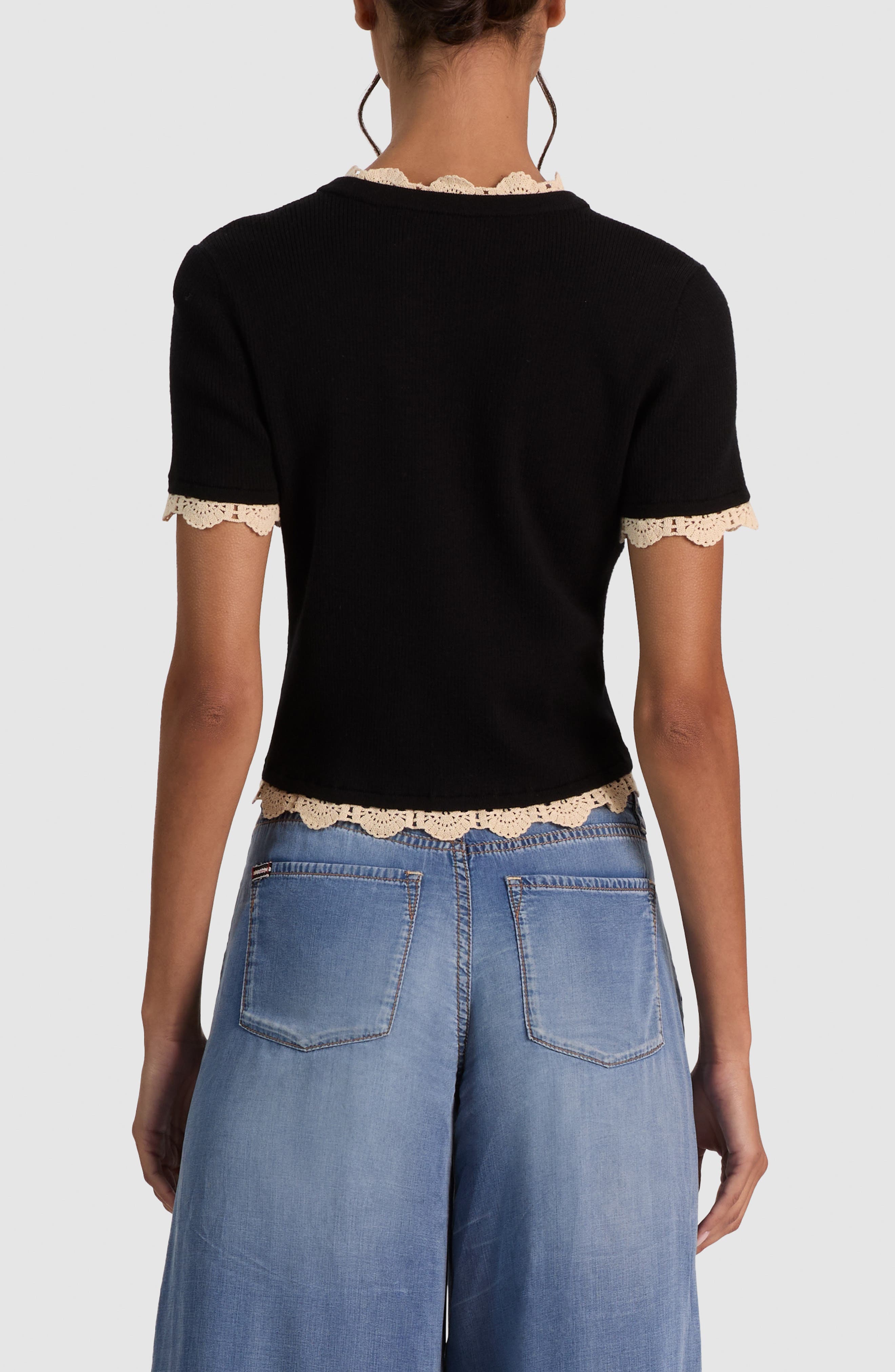 ALICE + OLIVIA Ciara Crochet Trim Wool Blend Cardigan (Women