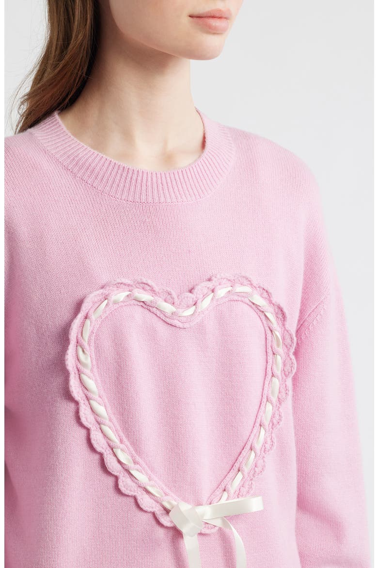 Juna Heart Bow Wool & Cashmere Sweater, Alternate, color, GUMBALL