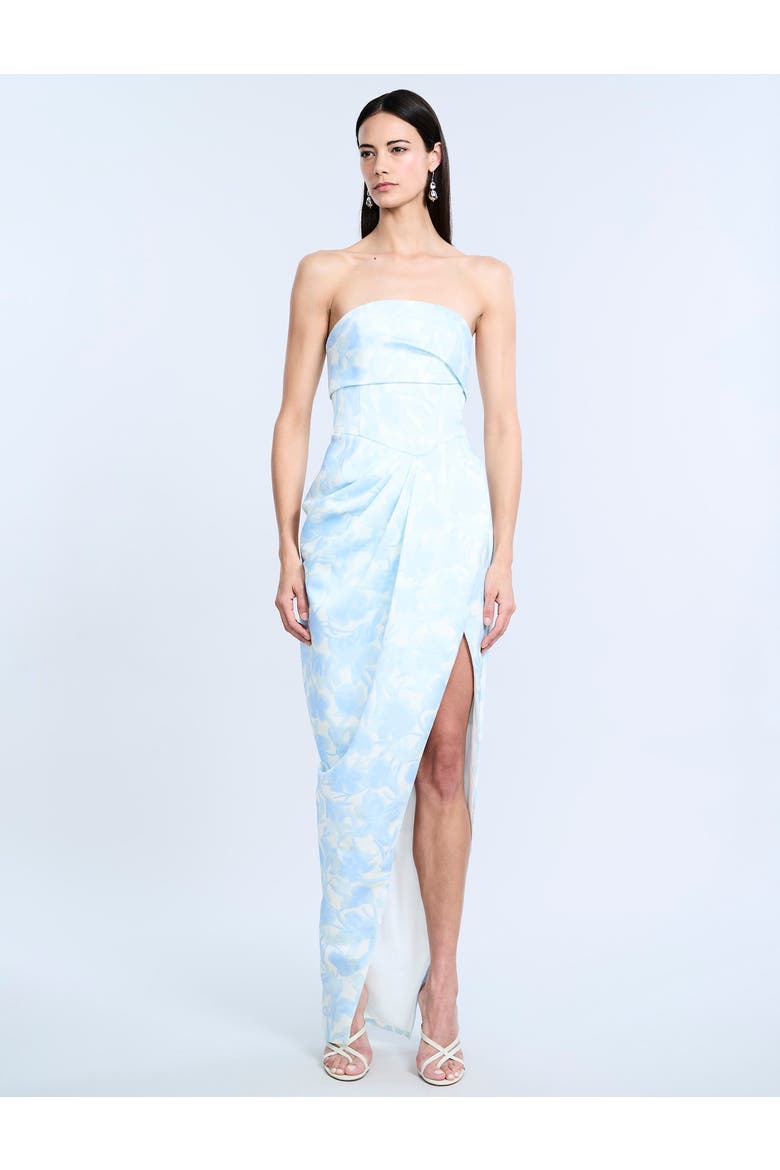 Pleat Bodice Wrap Skirt Gown, Alternate, color, Sky Floral Print
