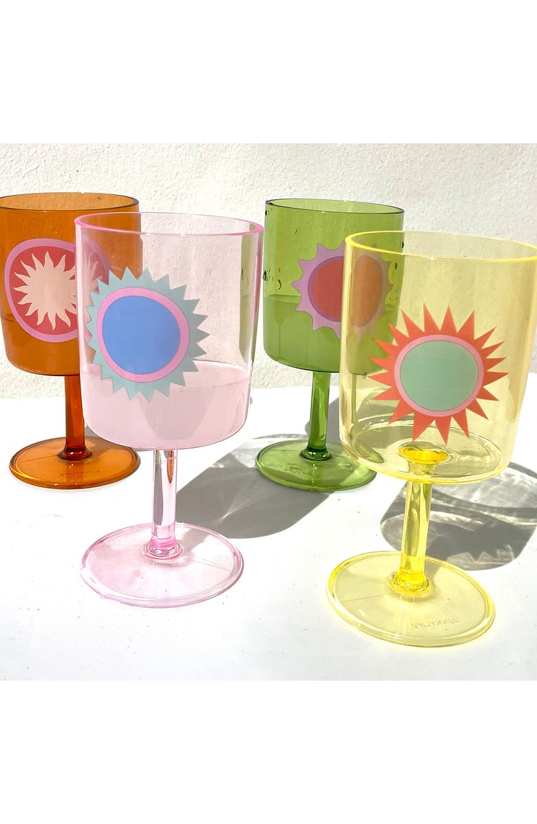 Sunnylife Poolside Assorted Set of 4 Wine Glasses, Alternate, color,