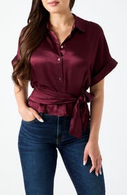 GUESS Julie Satin Tie Front Shirt