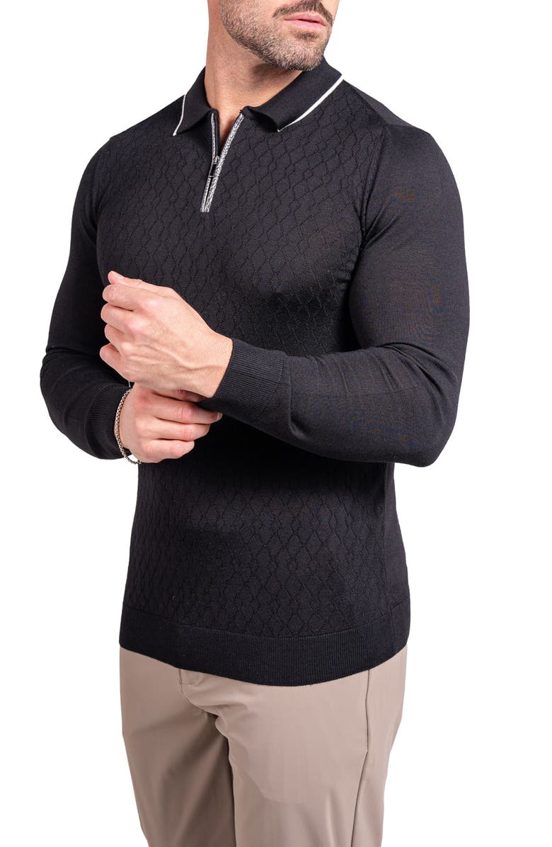 Maceoo Knitted Passion Merino Wool Quarter Zip Sweater, Alternate, color, Black