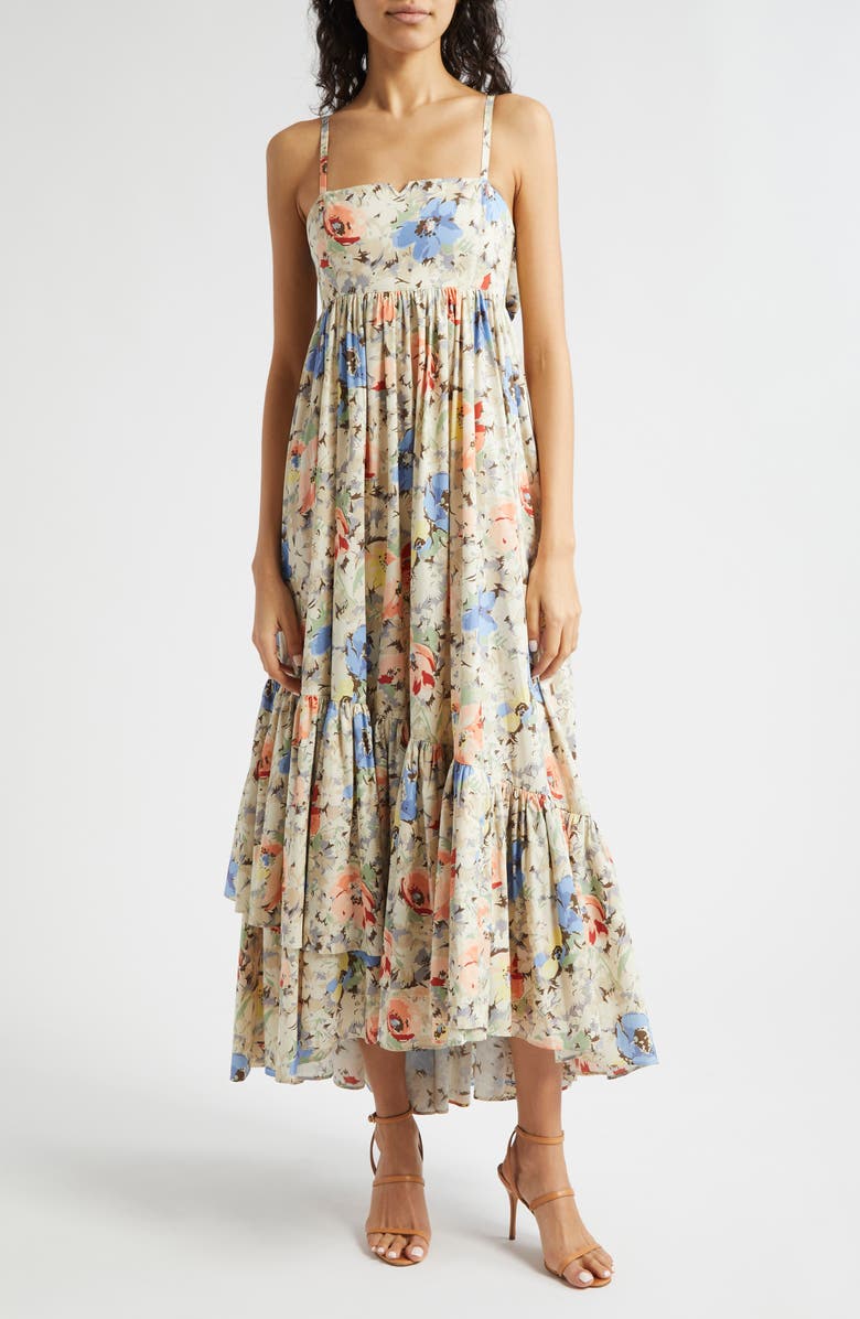 Cinq à Sept Hailey Painted Garden Cotton Blend High-Low Dress, Main, color,