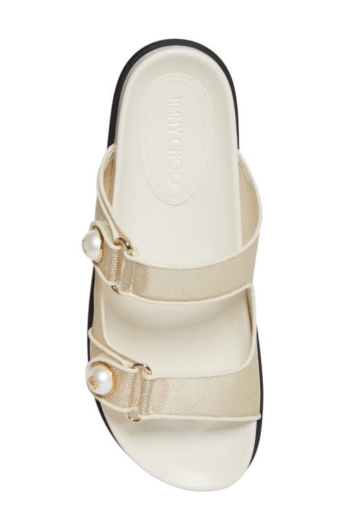 Jimmy Choo Fayence Metallic Pearly-button Slide Sandals In Champagne/latte