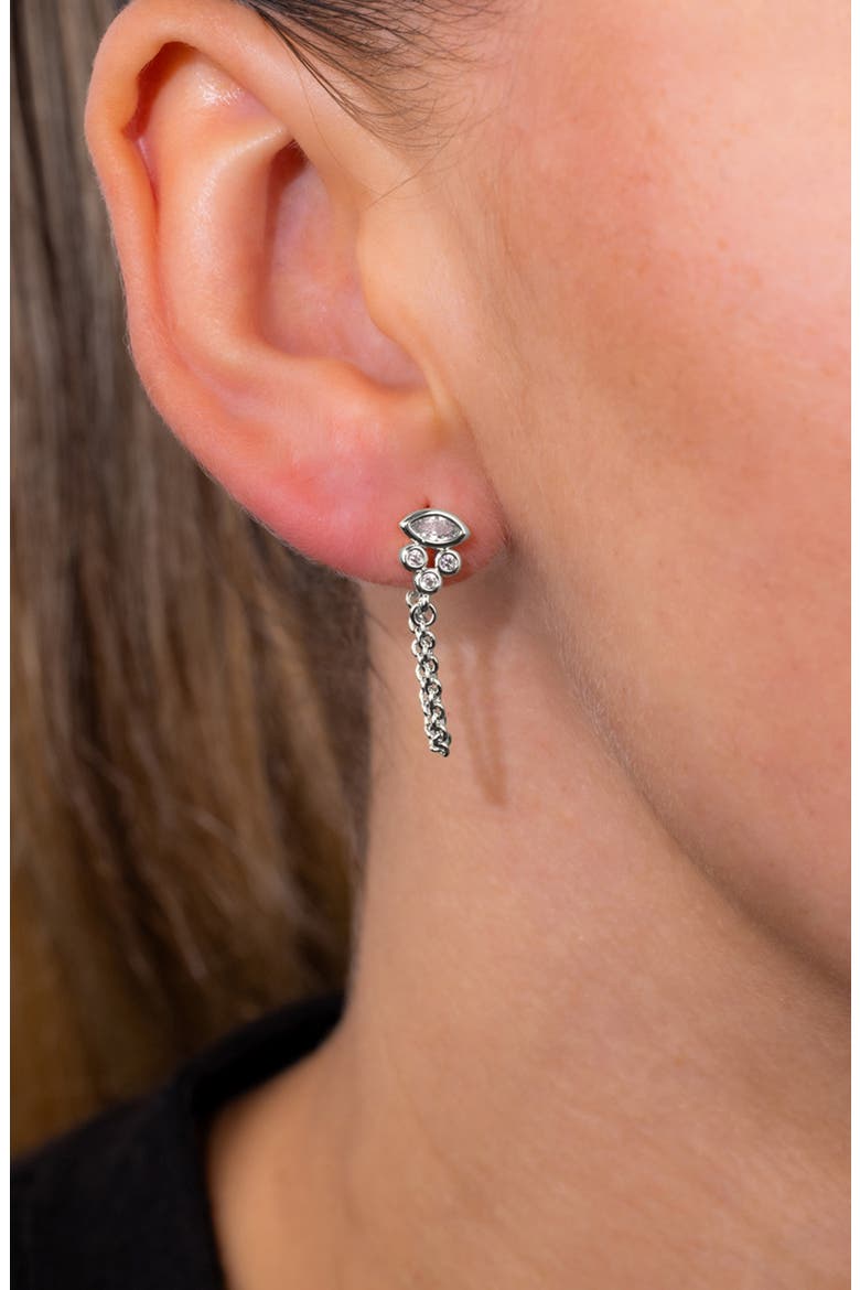 Evil Eye Chain Drop Front/Back Earrings, Alternate, color, SILVER