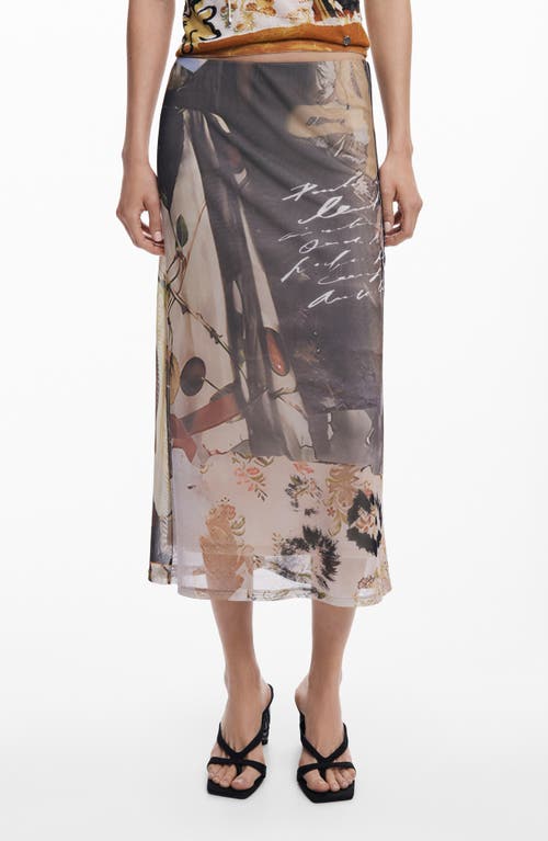 Desigual Print Midi Skirt In Gray