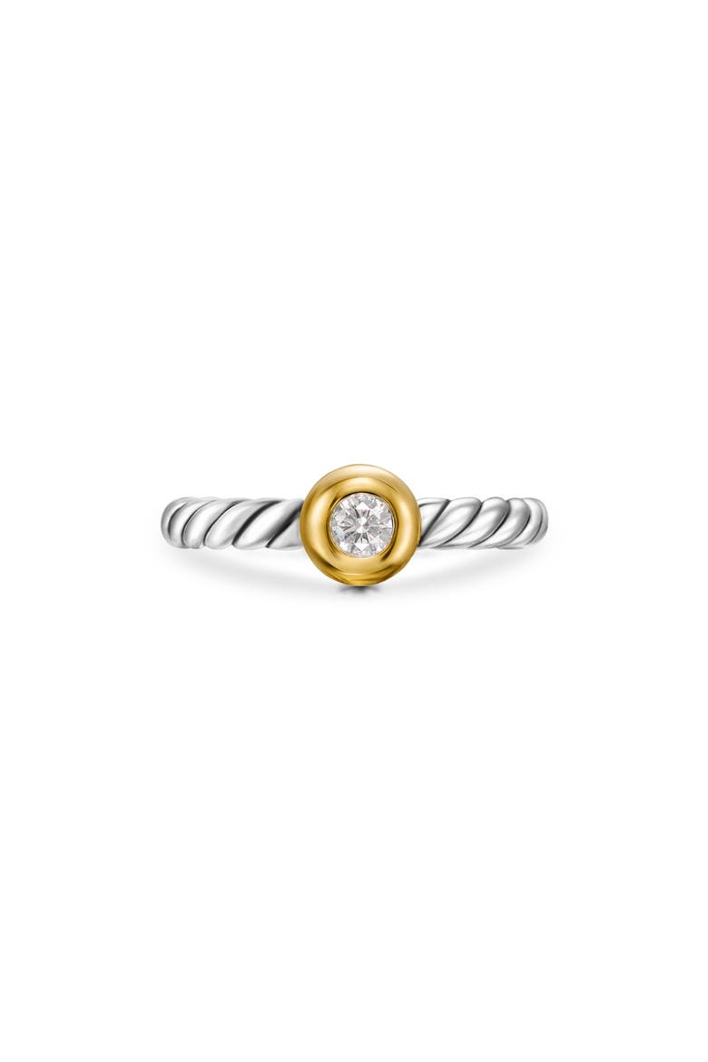 Petite Cable Ring in Sterling Silver with 14K Yellow Gold and Center Diamond, Main, color, STERLING SILVER/ GOLD