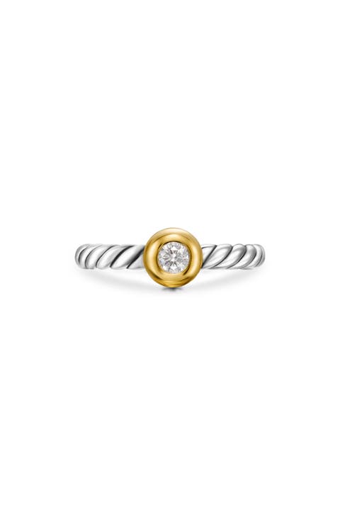 Petite Cable Ring in Sterling Silver with 14K Yellow Gold and Center Diamond