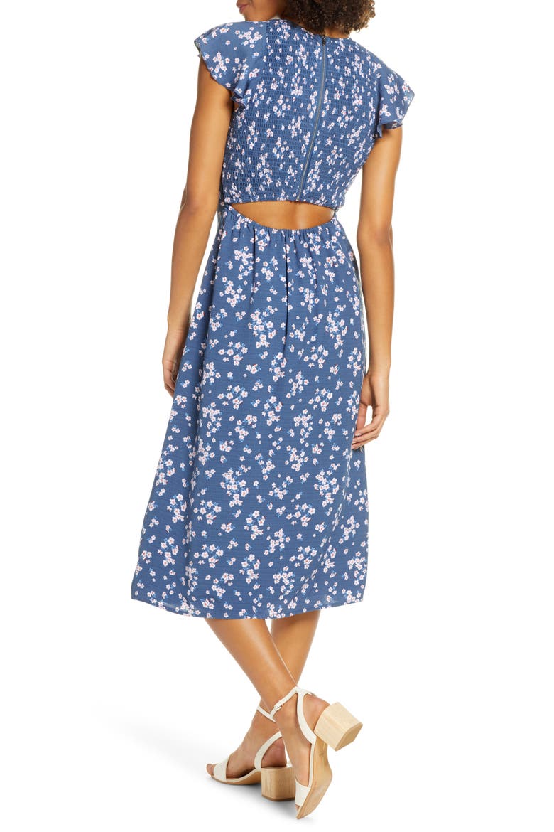 Casa Del Mar Smocked Floral Midi Dress, Alternate, color, CHAMBRAY DITZY FLORAL