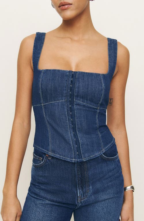 Reformation Tagliatelle Sleeveless Denim Shirt In Ellis