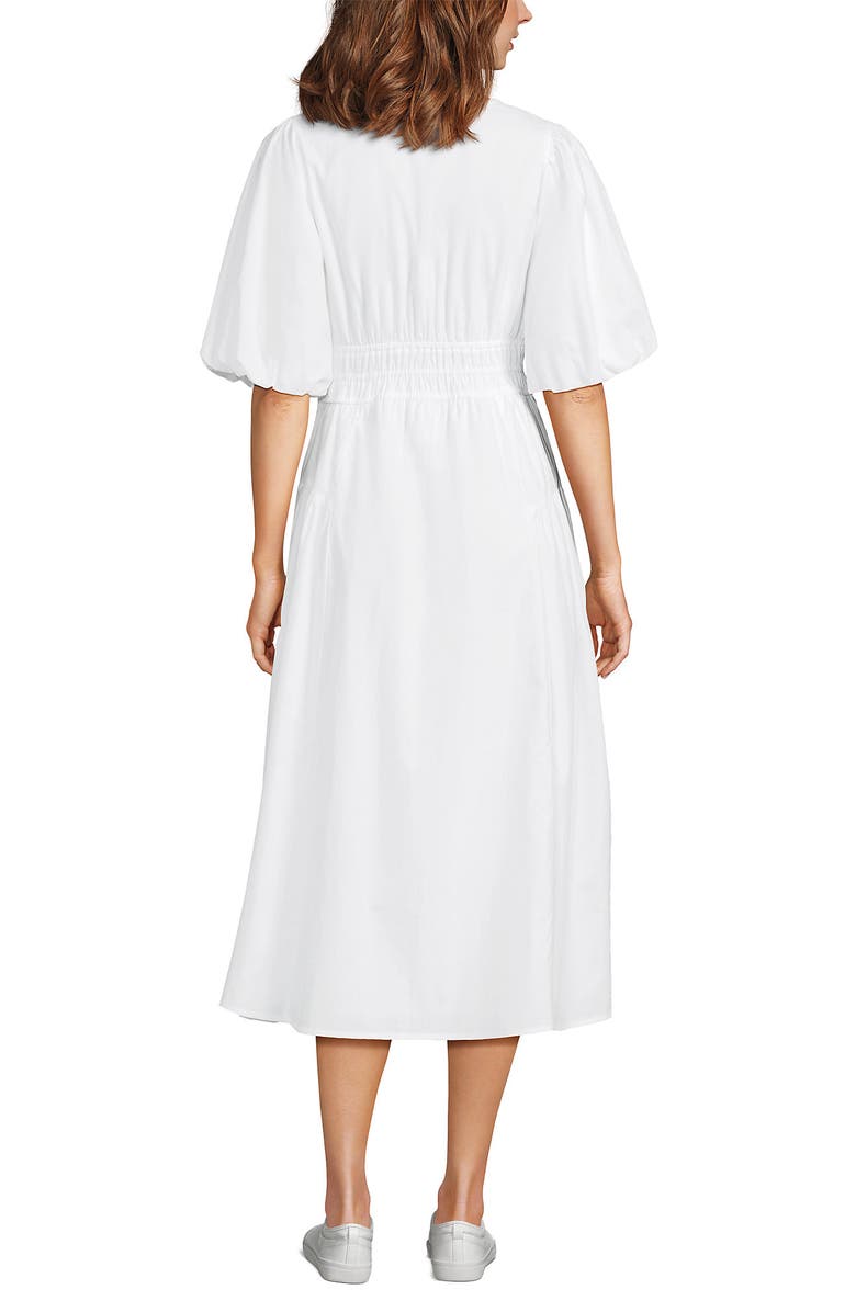Lands' End Puff Sleeve Smocked Waist V Neck Dress, Alternate, color, White