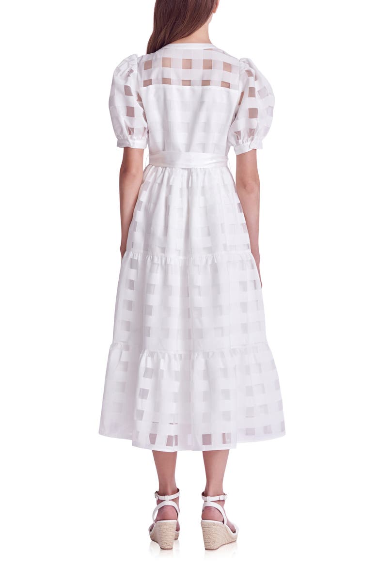 Check Puff Sleeve Belted Shirtdress, Alternate, color, WHITE