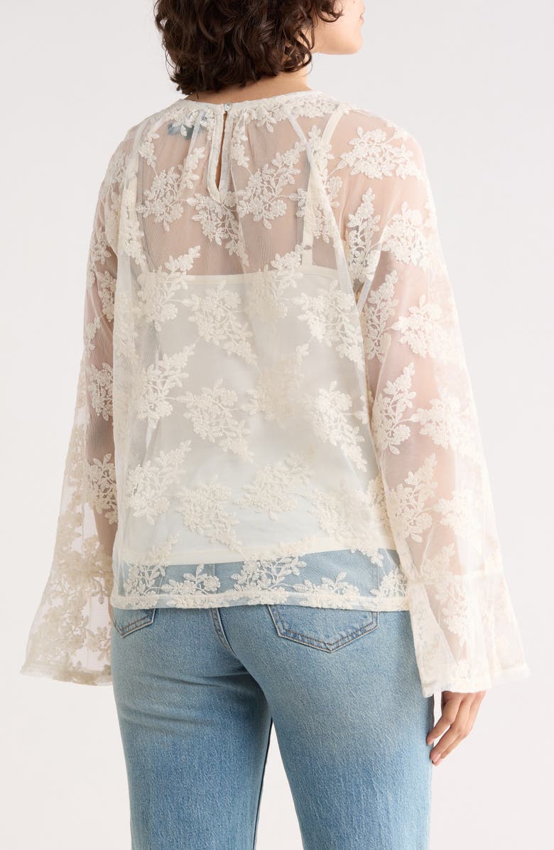 Sanctuary Boho Long Sleeve Lace Top, Alternate, color, Vintage Ivory