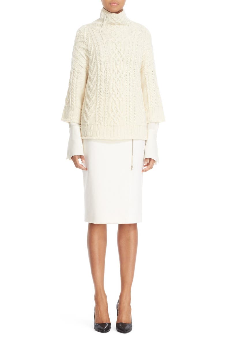 'Visita' Wool Jersey Pencil Skirt, Alternate, color, WHITE