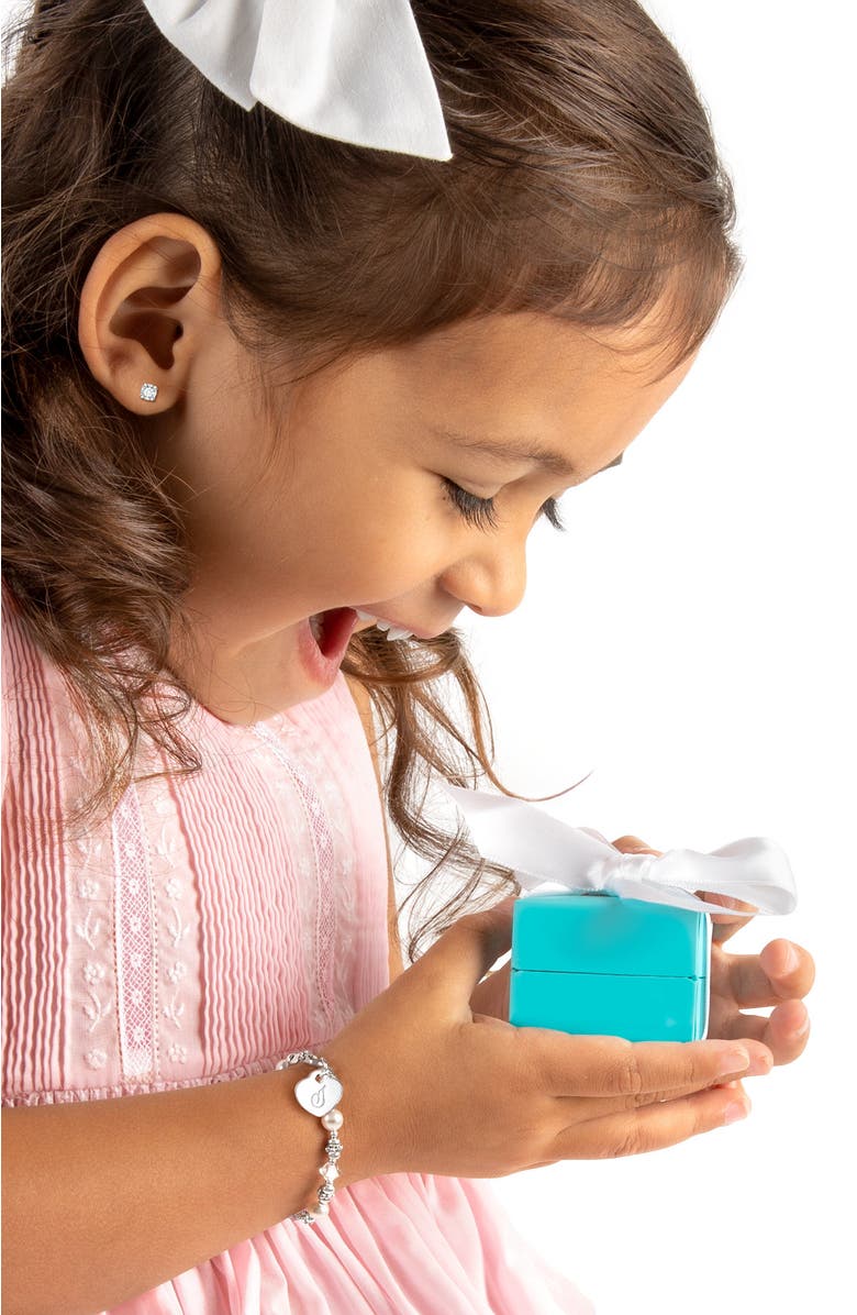 Tiny Blessings Sterling Silver Crystals & Pearls & Engraved Initial 5.25" Bracelet, Alternate, color, Silver - J