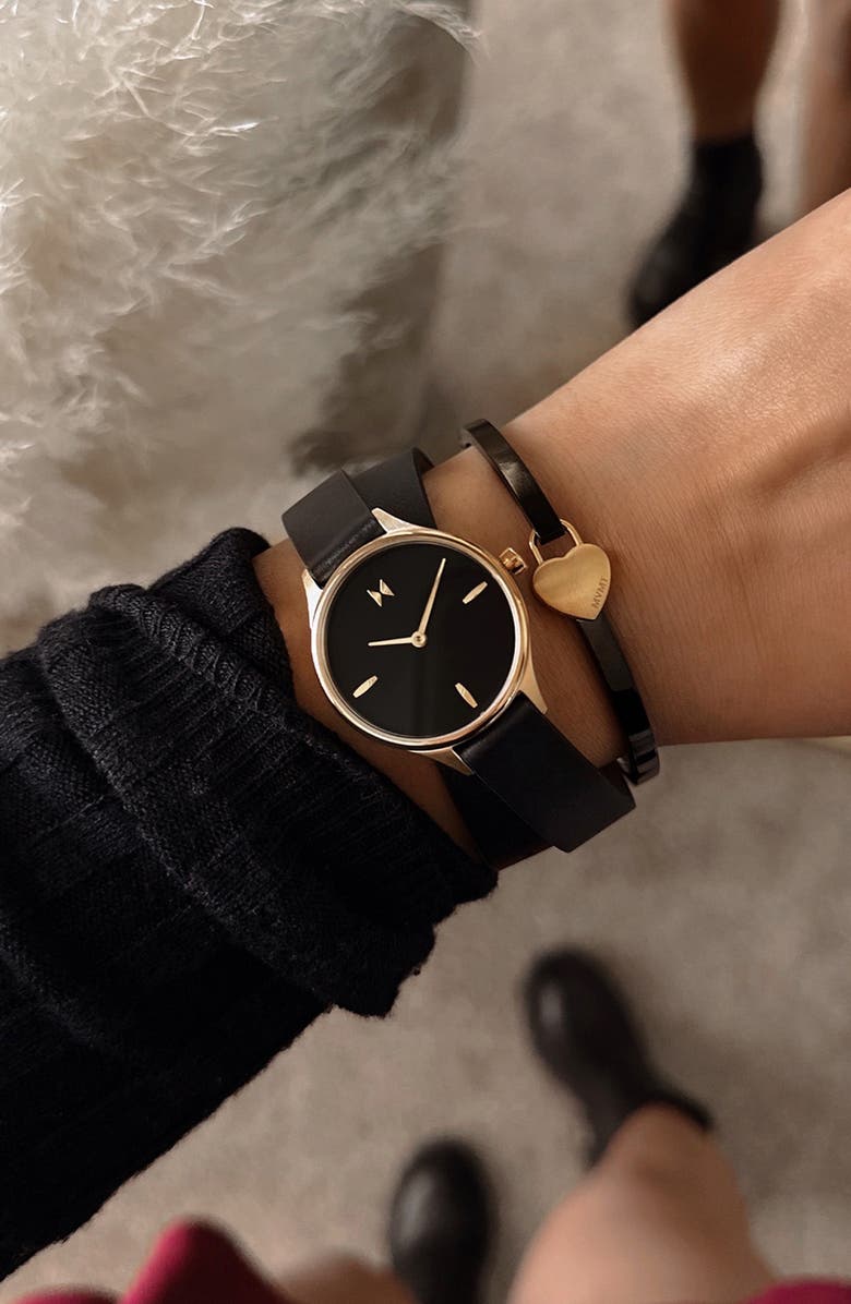 MVMT Reina Leather Strap Watch, 30mm, Alternate, color, Black