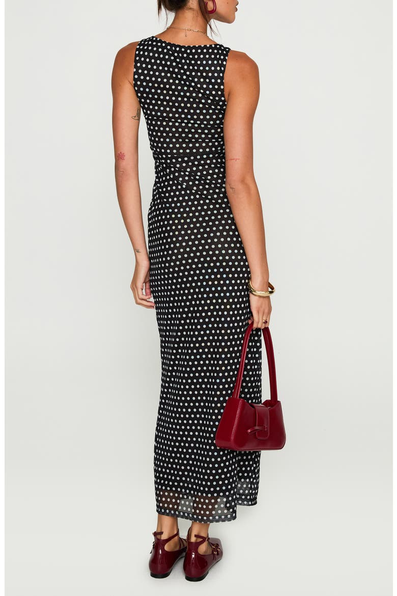 Top of Mind Polka Dot Mesh Maxi Dress, Alternate, color, BLACK