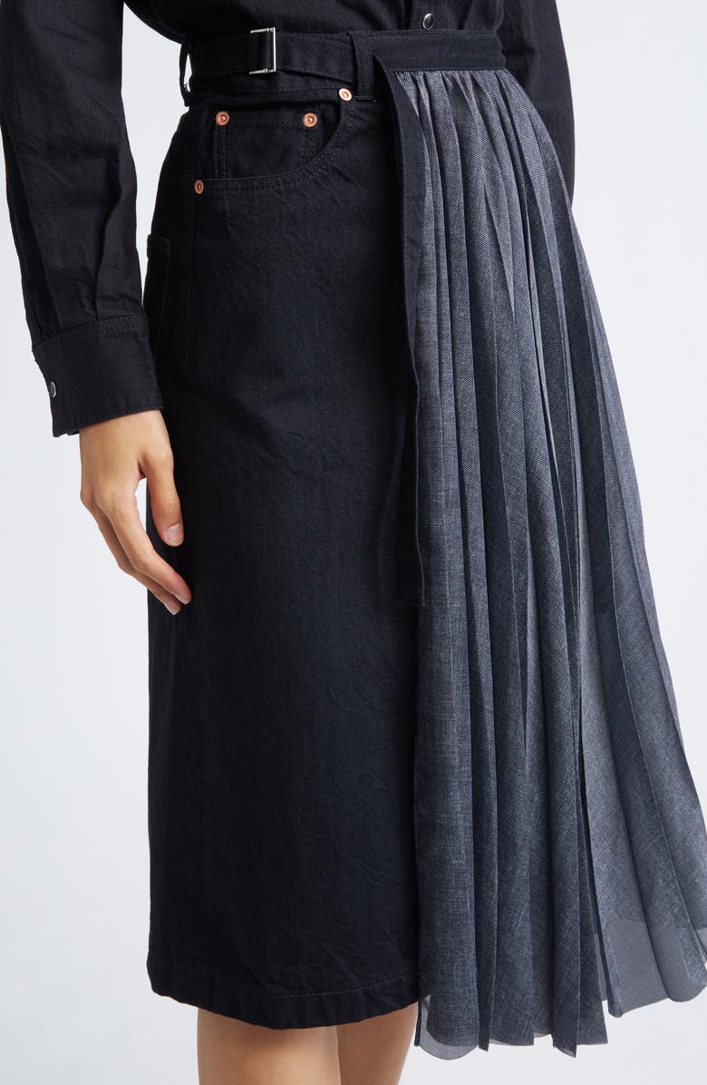 Sacai Mixed Media Midi Skirt, Alternate, color, Black