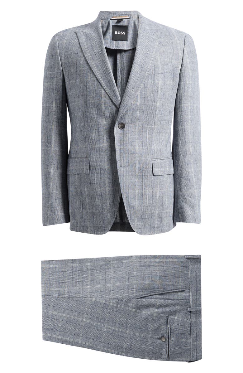 BOSS Huge Slim Fit Grey Glen Check Wool Suit, Main, color, Open Blue
