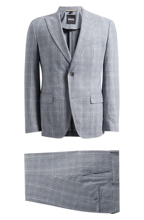 Huge Slim Fit Grey Glen Check Wool Suit (Regular & Big)