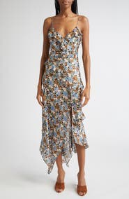 Veronica Beard Avenel Floral Asymmetric Hem Silk Dress