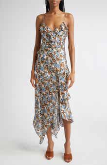 Veronica Beard Avenel Floral Asymmetric Hem Silk Dress