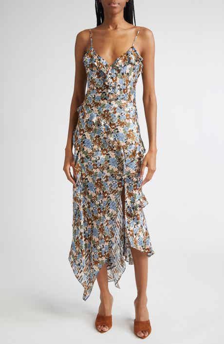 Veronica Beard Avenel Floral Asymmetric Hem Silk Dress