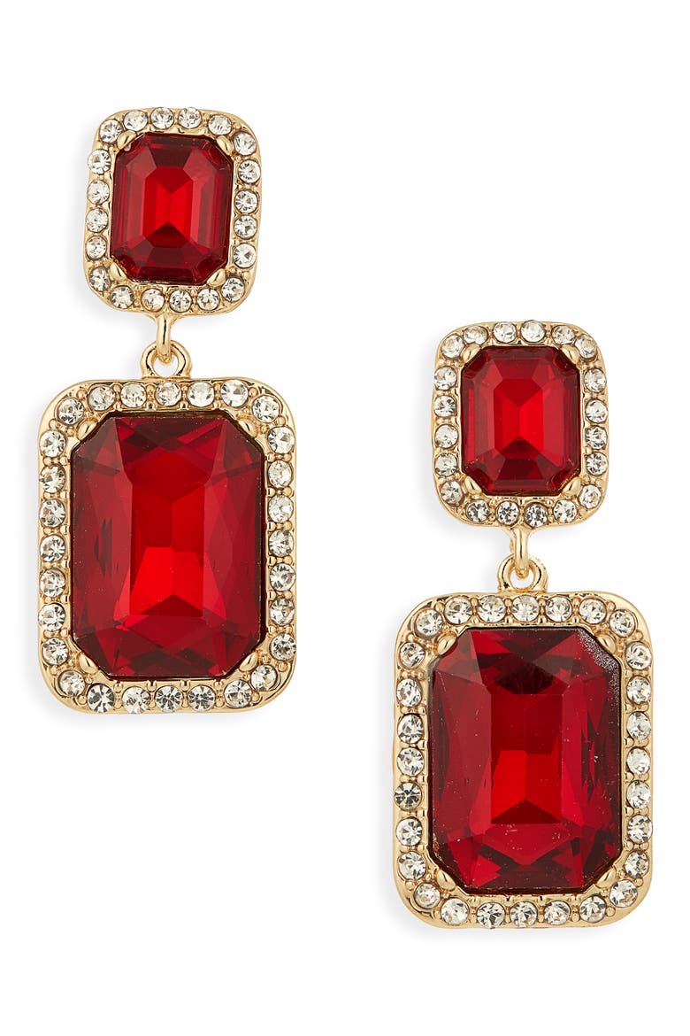 Pavé Crystal Drop Earrings, Main, color, RED