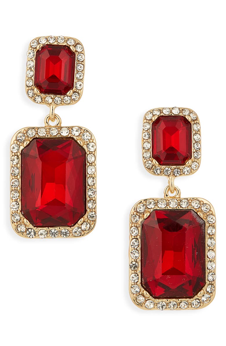 Cara Pavé Crystal Drop Earrings, Main, color, Red